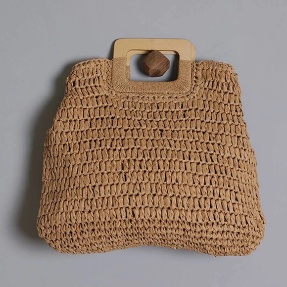 Boho Straw Large Tote top Handle Bag - Picture 5 of 6